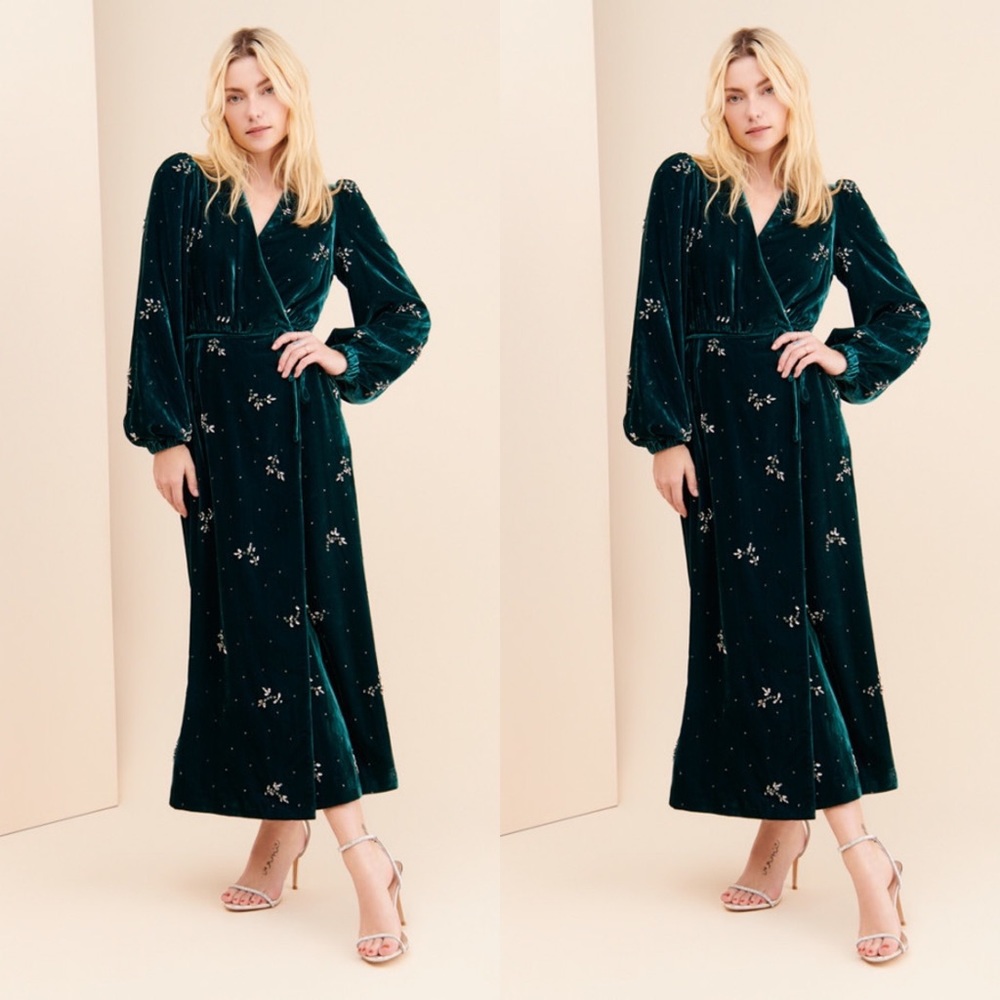 Divine Heritage Crystal Velvet Wrap Sequin Gown